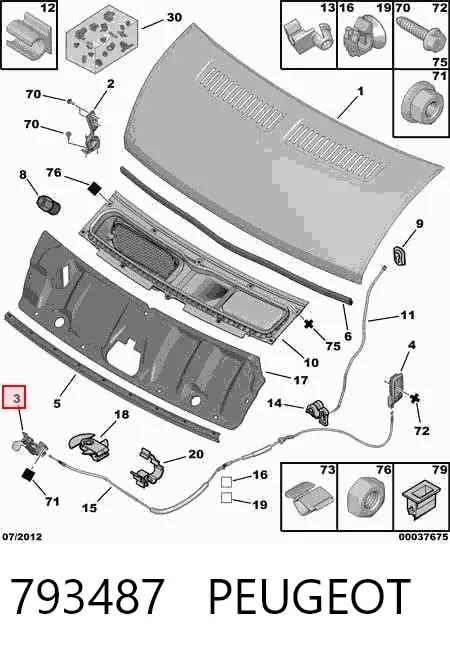 Fecho da capota 793487 Peugeot/Citroen