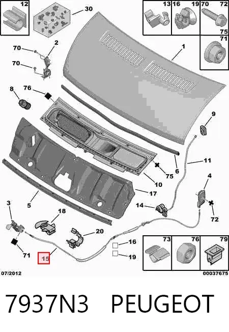 Cabo de abertura da capota 7937N3 Peugeot/Citroen