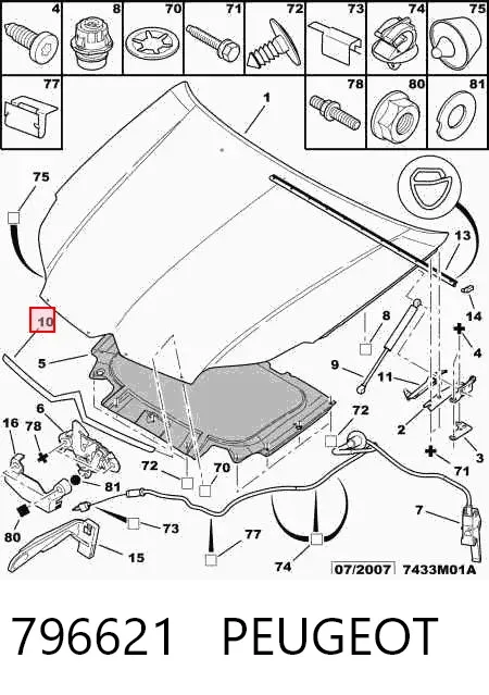 Moldura da capota 796621 Peugeot/Citroen