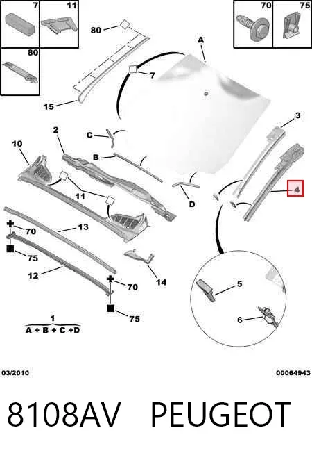 Placa sobreposta externa dianteira esquerda de suporte de carroçaria 8108AV Peugeot/Citroen
