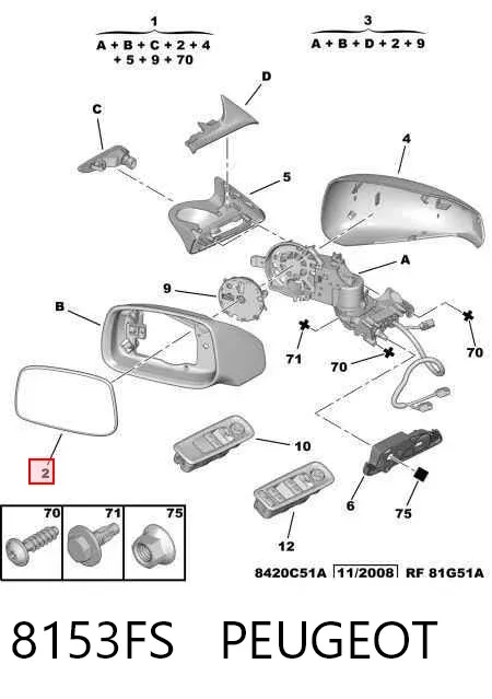 Espelho de retrovisão esquerdo 8153FS Peugeot/Citroen