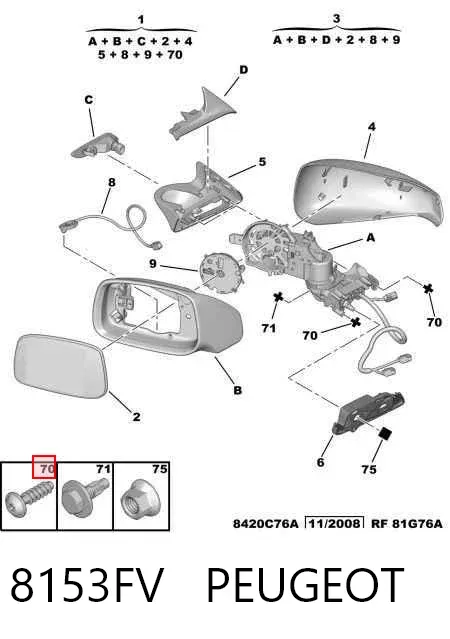 Espelho de retrovisão direito 8153FV Peugeot/Citroen