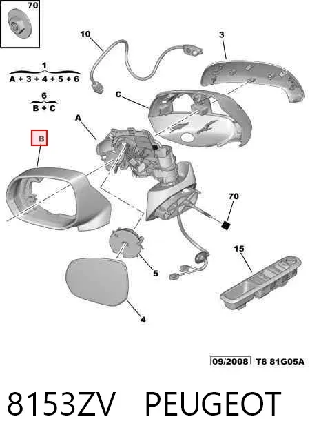 Espelho de retrovisão esquerdo 8153ZV Peugeot/Citroen
