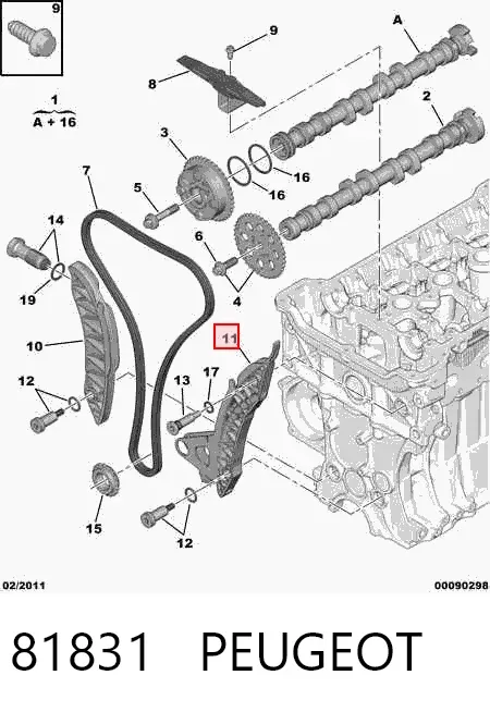 Amortecedor de cadeia do mecanismo de distribuição de gás 81831 Peugeot/Citroen