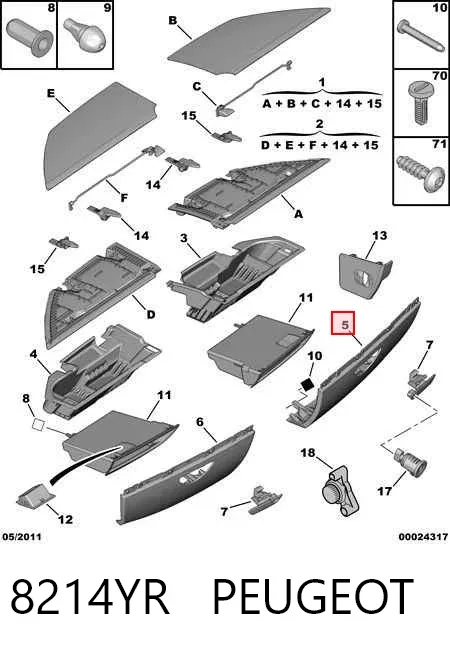 Tampa da caixa para luvas (porta-luvas) 8214YR Peugeot/Citroen