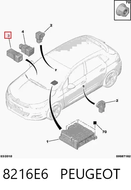 Botão de desligação dos cintos de segurança AIRBAG 8216E6 Peugeot/Citroen