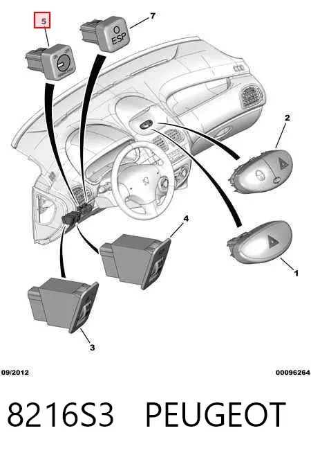 Fecho de desligação (desativação) de cinto de segurança de passageiro 8216S3 Peugeot/Citroen