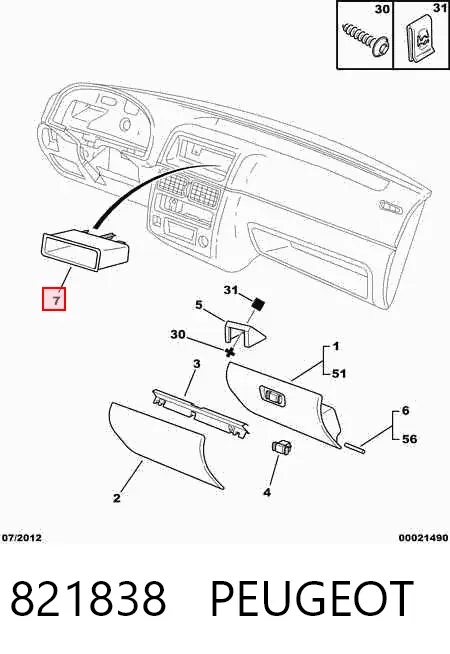Caixa para porta-luvas (porta-luvas) 821838 Peugeot/Citroen