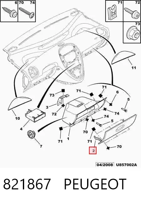 Tampa da caixa para luvas (porta-luvas) 821867 Peugeot/Citroen