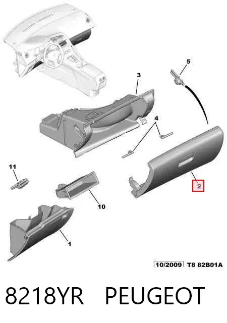 Tampa da caixa para luvas (porta-luvas) 8218YR Peugeot/Citroen