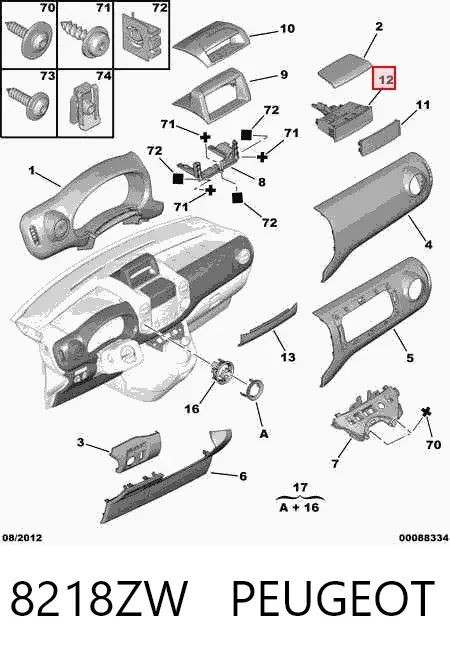 Caixa para porta-luvas (porta-luvas) 8218ZW Peugeot/Citroen
