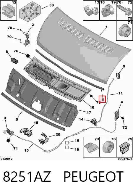Vedação da capota 8251AZ Peugeot/Citroen