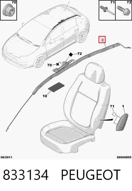 Cinto de segurança (AIRBAG) de estore lateral direito 833134 Peugeot/Citroen