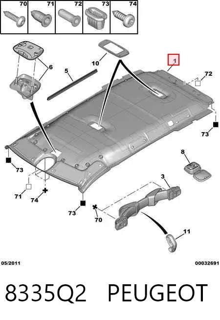 Revestimento do teto 8335Q2 Peugeot/Citroen