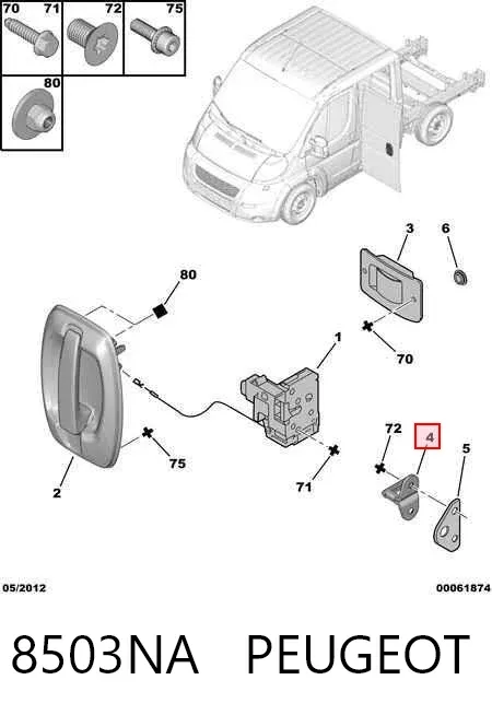 Gozno de garra (parte complementar) de fecho da porta dianteira 8503NA Peugeot/Citroen