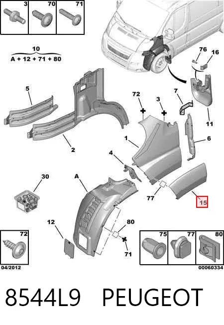 Expansor (placa sobreposta) de arco do pára-lama dianteiro direito 8544L9 Peugeot/Citroen