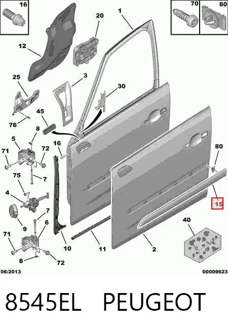 Moldura da porta dianteira direita 8545EL Peugeot/Citroen