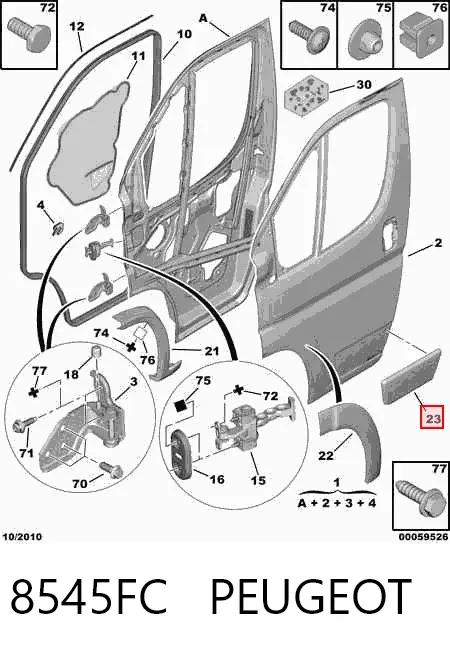 Moldura da porta dianteira direita 8545FC Peugeot/Citroen