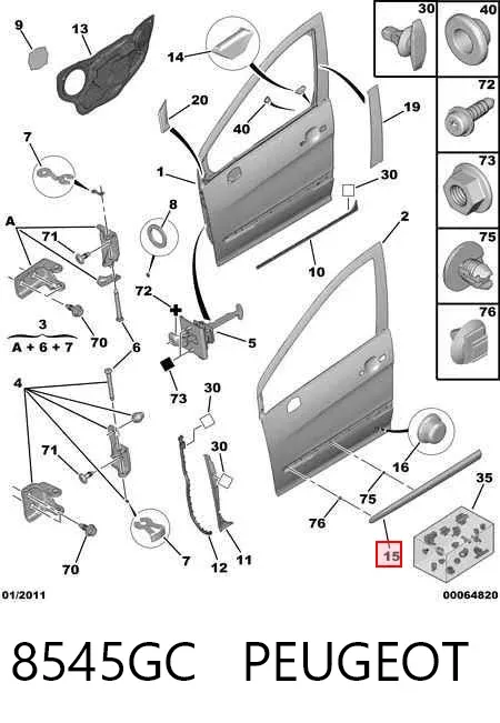 Moldura da porta dianteira direita 8545GC Peugeot/Citroen