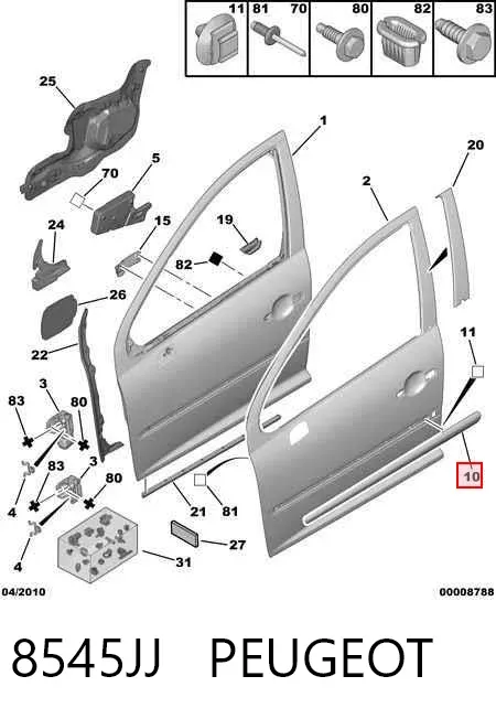 Moldura da porta dianteira esquerda 8545JJ Peugeot/Citroen
