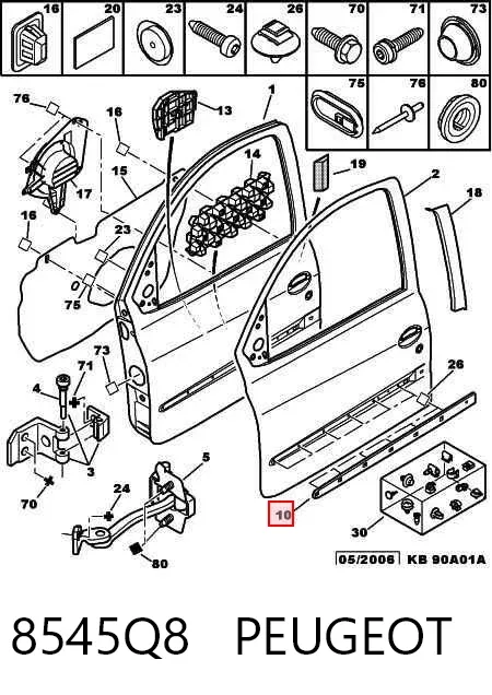 Moldura da porta dianteira direita 8545Q8 Peugeot/Citroen