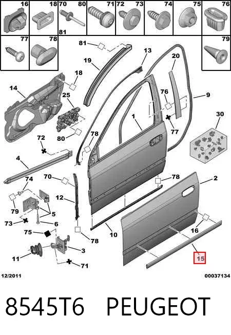 Moldura da porta dianteira direita 8545T6 Peugeot/Citroen