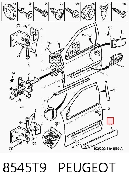 Moldura da porta dianteira esquerda 8545T9 Peugeot/Citroen