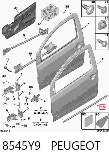 Moldura da porta dianteira esquerda 8545Y9 Peugeot/Citroen