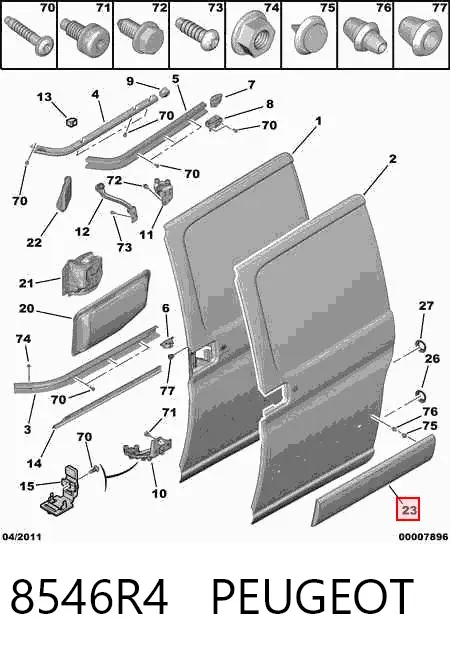 Moldura da porta traseira direita 8546R4 Peugeot/Citroen