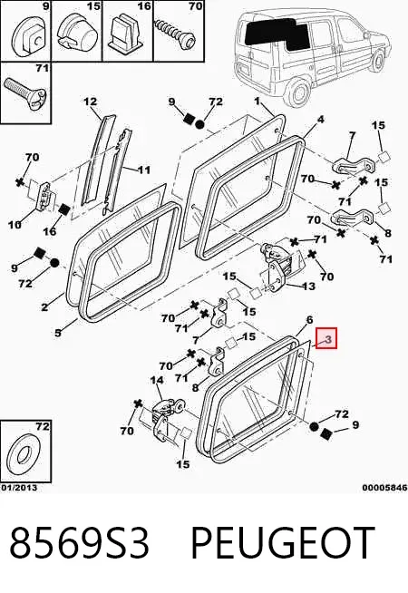 Vidro de carroçaria (da seção de bagagem) direito 8569S3 Peugeot/Citroen