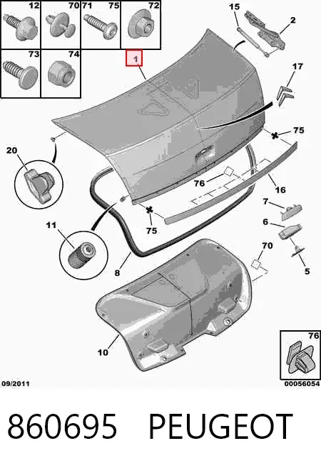 Tampa de porta-malas Citroen C4 I