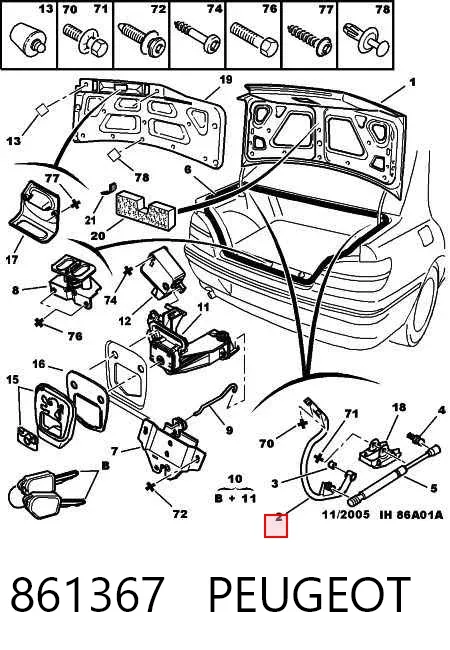 Gozno de tampa de porta-malas 861367 Peugeot/Citroen