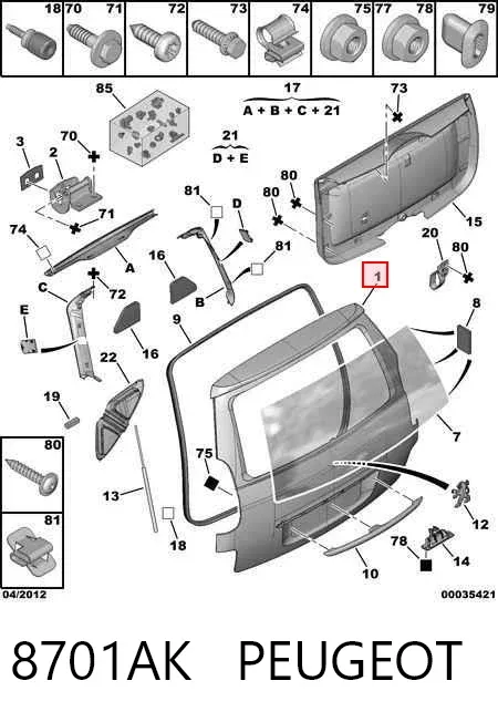 Porta traseira (3ª/5ª porta-malas (tampa de alcapão) 8701AK Peugeot/Citroen