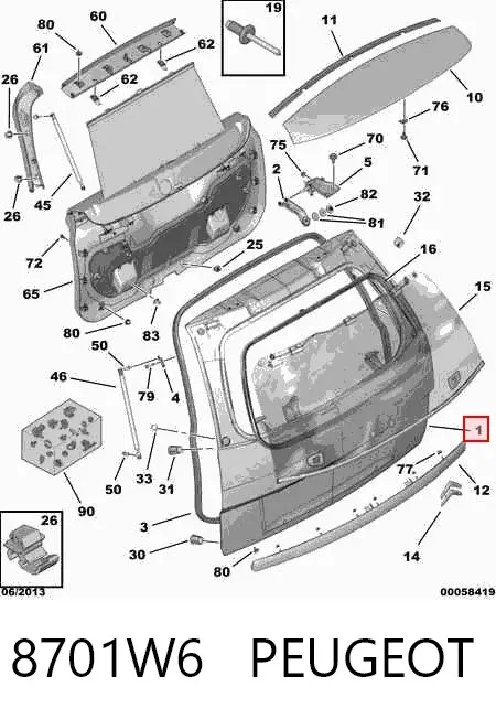 Porta traseira (3ª/5ª porta-malas (tampa de alcapão) 8701W6 Peugeot/Citroen