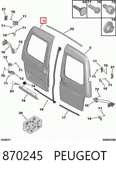 Porta batente traseira direita de furgão 870245 Peugeot/Citroen