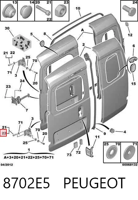 Porta batente traseira esquerda de furgão 8702E5 Peugeot/Citroen