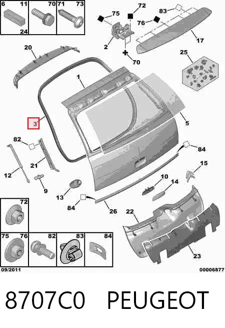 Compactador de porta-malas (de 3ª/5ª porta traseira) 8707C0 Peugeot/Citroen