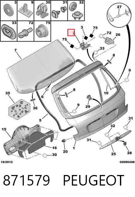 Gozno da porta traseira (de 3º/5º bagageiro) 871579 Peugeot/Citroen