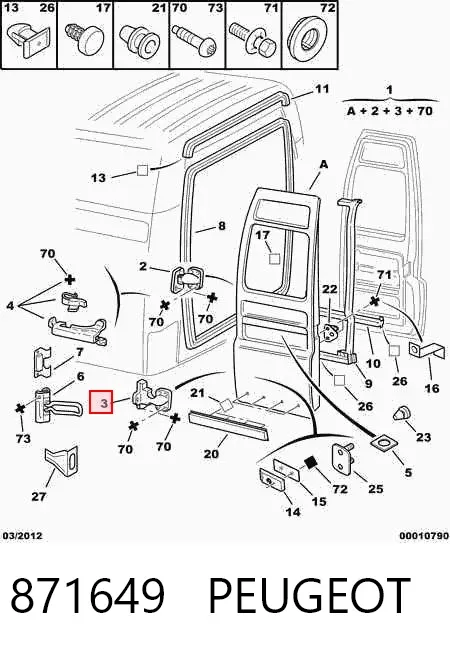 Gozno da porta traseira direita 871649 Peugeot/Citroen