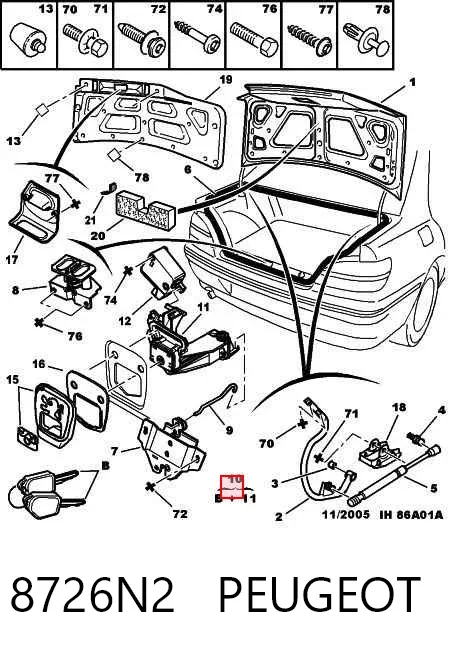 Fecho de tampa de porta-malas (de 3ª/5ª porta traseira) 8726N2 Peugeot/Citroen