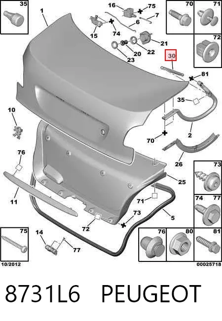 Amortecedor de tampa de porta-malas (de 3ª/5ª porta traseira) 8731L6 Peugeot/Citroen