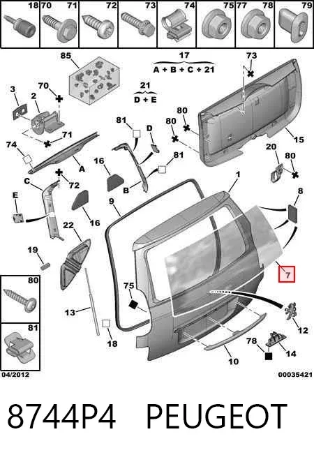 Vidro de porta-malas de 3ª/5ª porta traseira (de tampa de alcapão) 8744P4 Peugeot/Citroen