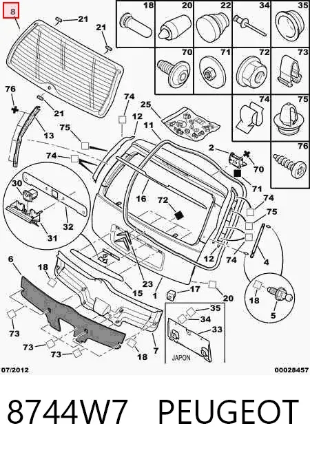 Vidro de porta-malas de 3ª/5ª porta traseira (de tampa de alcapão) 8744W7 Peugeot/Citroen