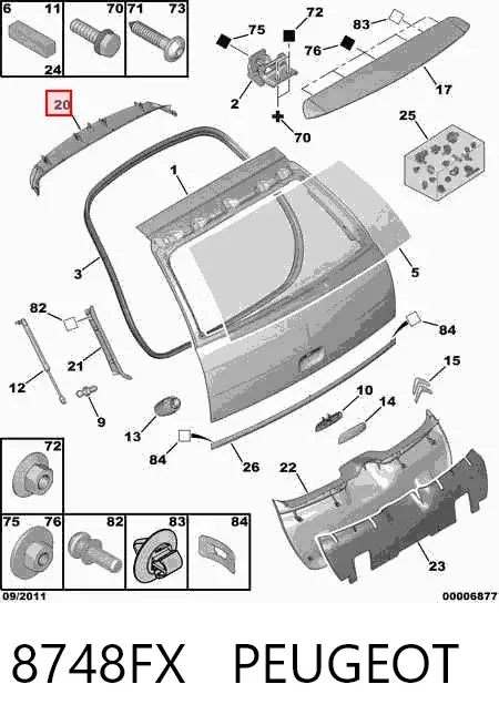 Revestimento (cobrimento) de tampa de porta-malas (de 3ª/5ª porta traseira) 8748FX Peugeot/Citroen