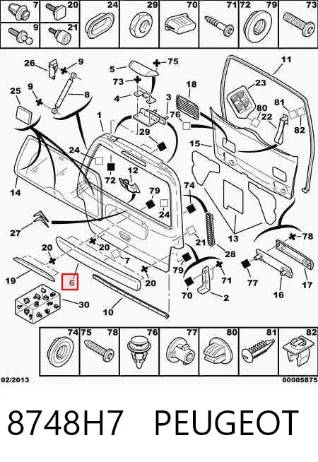 Moldura da porta traseira (de 3º/5º bagageiro) 8748H7 Peugeot/Citroen