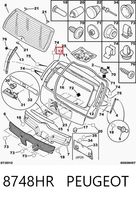 Revestimento (cobrimento) de tampa de porta-malas (de 3ª/5ª porta traseira) 8748HR Peugeot/Citroen