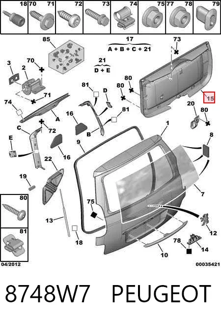 Revestimento (cobrimento) de tampa de porta-malas (de 3ª/5ª porta traseira) 8748W7 Peugeot/Citroen