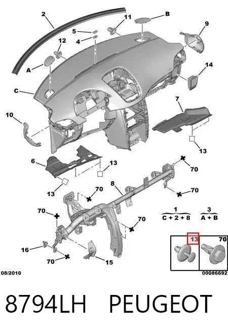 Cápsula (prendedor) de isolador térmico da capota 8794LH Peugeot/Citroen