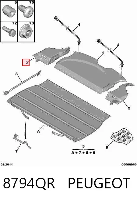Painel esquerdo de estante da seção de bagagem 8794QR Peugeot/Citroen