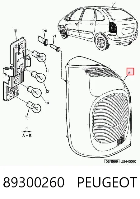 Lanterna traseira direita 89300260 Peugeot/Citroen